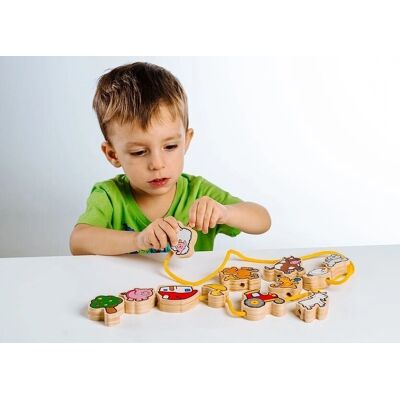 Teddies Fa Gyöngyfűző Készlet - Állatok - 12 db Teddies Fa Gyöngyfűző Készlet - Állatok - 12 db