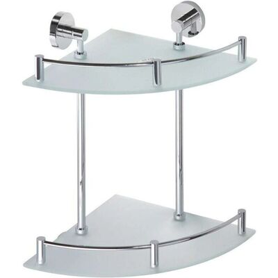 Marque Modèle Étagère d'angle en verre double avec rampe de garde - Étagère murale - Publicité Marque Modèle Étagère d'angle en verre double avec rampe de garde - Étagère murale - Publicité