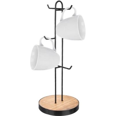 Support à Tasses Orion - Métal Noir et Base en Bois - 6 Tasses - Publicité Support à Tasses Orion - Métal Noir et Base en Bois - 6 Tasses - Publicité