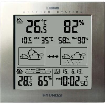 Hyundai WS 2244 M Meteostanice Stříbrná - Vnitřní/Venkovní Teplota Hyundai WS 2244 M Meteostanice Stříbrná - Vnitřní/Venkovní Teplota