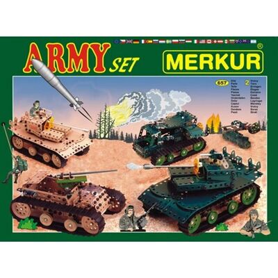 Ensemble de construction Merkur Carrarmato - Modèle militaire - 657 pièces - Publicité Ensemble de construction Merkur Carrarmato - Modèle militaire - 657 pièces - Publicité
