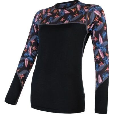 Sensor - Merino Impress - Floral - Černá - T‑shirt Sensor - Merino Impress - Floral - Černá - T‑shirt