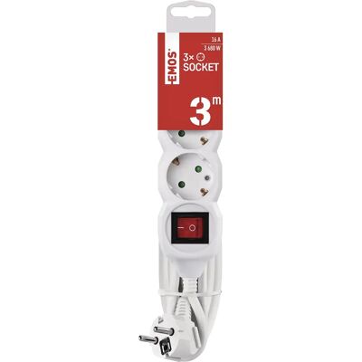 EMOS P1323R Verlengsnoer 3m 3 Stopcontacten Schakelaar Wit EMOS P1323R Verlengsnoer 3m 3 Stopcontacten Schakelaar Wit
