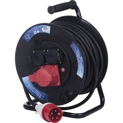 Emos P192250 Carrete de cable exterior 25m - 3 enchufes, goma, 230V/400V Emos P192250 Carrete de cable exterior 25m - 3 enchufes, goma, 230V/400V