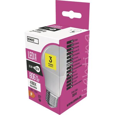 Emos ZQ5141 Ampoule LED - E27 / 8,5W / 806lm / blanc naturel Emos ZQ5141 Ampoule LED - E27 / 8,5W / 806lm / blanc naturel