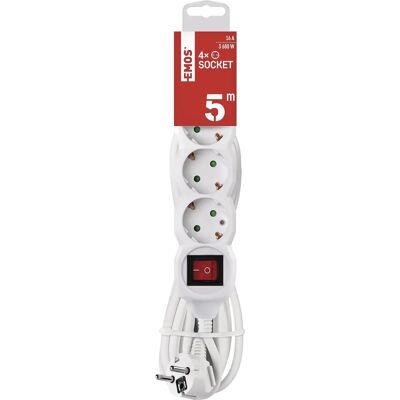 EMOS P1425R Verlengsnoer 5M - 4 Stopcontacten, Wit EMOS P1425R Verlengsnoer 5M - 4 Stopcontacten, Wit