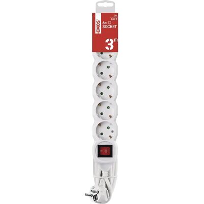 EMOS P1623R Verlengsnoer - 6 Stopcontacten, Schakelaar, 3m, Wit EMOS P1623R Verlengsnoer - 6 Stopcontacten, Schakelaar, 3m, Wit