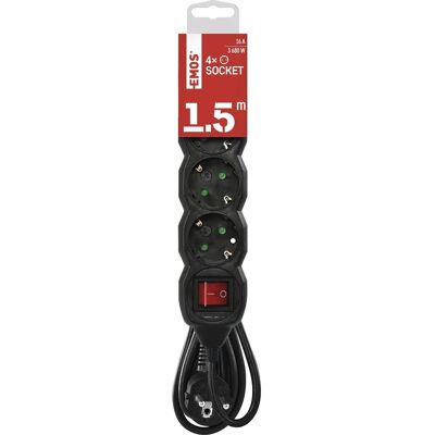 EMOS PC1421R Verlengsnoer met Schakelaar - Zwart - 4 Stopcontacten - Binnengebruik EMOS PC1421R Verlengsnoer met Schakelaar - Zwart - 4 Stopcontacten - Binnengebruik