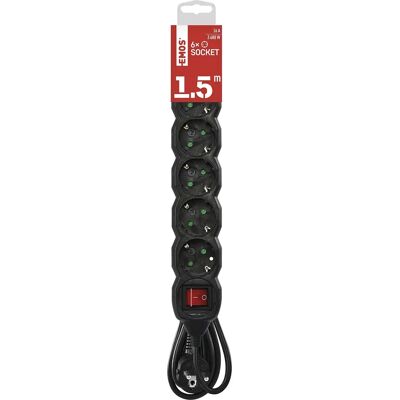 Emos PC1621R Verdeeldoos - 6 Stopcontacten, 1.5m Kabel, Zwart Emos PC1621R Verdeeldoos - 6 Stopcontacten, 1.5m Kabel, Zwart