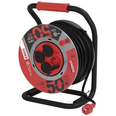 Câble d'extension EMOS - 50m, 4 prises, noir, caoutchouc Câble d'extension EMOS - 50m, 4 prises, noir, caoutchouc