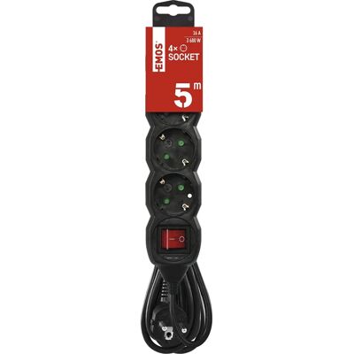 EMOS Stekkerdoos - 4 stopcontacten, 5m kabel, zwart EMOS Stekkerdoos - 4 stopcontacten, 5m kabel, zwart