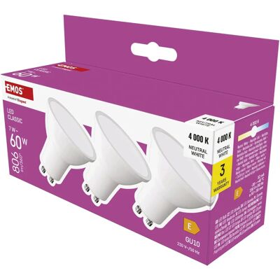 EMOS ZQ8E43.3 - Ampoule LED Blanc Naturel - 7 W, 806 lm, Pack de 3 EMOS ZQ8E43.3 - Ampoule LED Blanc Naturel - 7 W, 806 lm, Pack de 3