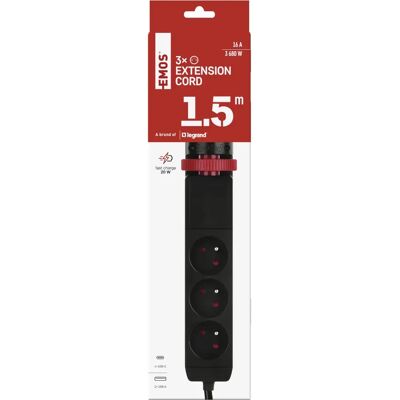 EMOS Verlängerungskabel mit USB - 3 Steckdosen, 1,5m, Schwarz EMOS Verlängerungskabel mit USB - 3 Steckdosen, 1,5m, Schwarz
