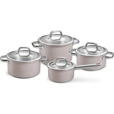 DELIGHT Taupe 8-delige inductiekookset - Kookgerei DELIGHT Taupe 8-delige inductiekookset - Kookgerei