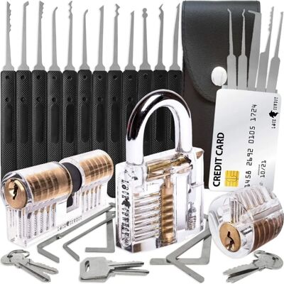 Conjunto de 30 Peças de Lockpicking com Fechaduras Transparentes - Para Iniciantes e Profissionais Conjunto de 30 Peças de Lockpicking com Fechaduras Transparentes - Para Iniciantes e Profissionais