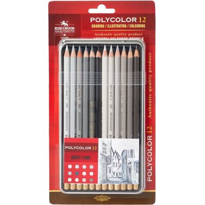 Crayons de couleur Polycolor de KOH-I-NOOR 12 Gris - Crayons de couleur Crayons de couleur Polycolor de KOH-I-NOOR 12 Gris - Crayons de couleur