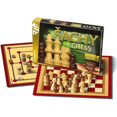 ToysŠachy, Dáma, Mlýn Sada - Dřevěná Stolní Hra pro Děti ToysŠachy, Dáma, Mlýn Sada - Dřevěná Stolní Hra pro Děti