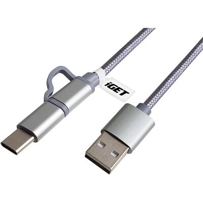 iGET G2V1 USB-Kabel - 1 m, USB A, USB C, Micro-USB, Silber iGET G2V1 USB-Kabel - 1 m, USB A, USB C, Micro-USB, Silber
