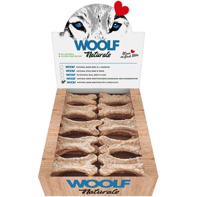 Snacks para perros Woolf - Huesos naturales con carne de vaca, aves y yuca - 720g Snacks para perros Woolf - Huesos naturales con carne de vaca, aves y yuca - 720g