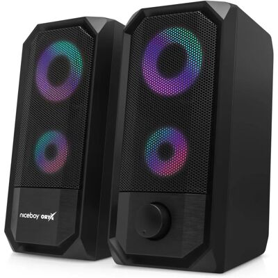 Niceboy ORYX VOX 2.0 Lautsprecher-Set - Kompakt, 12W, RGB-Beleuchtung Niceboy ORYX VOX 2.0 Lautsprecher-Set - Kompakt, 12W, RGB-Beleuchtung