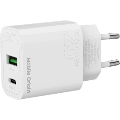 Mobile Origin - MO12 - PD20W - USB-C/USB-A - Chargeur mural - Publicité Mobile Origin - MO12 - PD20W - USB-C/USB-A - Chargeur mural - Publicité