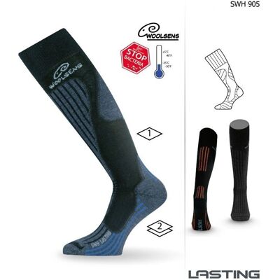 Lasting SWH Merino Sjezdové Kolenní Ponožky M - Černá/Modrá - Lyžařské ponožky Lasting SWH Merino Sjezdové Kolenní Ponožky M - Černá/Modrá - Lyžařské ponožky