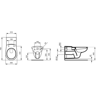 Ideal Standard - Wandhängendes WC Contour 21 - Barrierefrei, Weiß Ideal Standard - Wandhängendes WC Contour 21 - Barrierefrei, Weiß