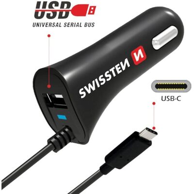 Swissten Autonabíječka - USB-C 12/24V 2,4A Swissten Autonabíječka - USB-C 12/24V 2,4A