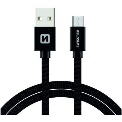 Swissten 71522301 Câble USB - 2m Textile Noir - Données & Charge - Publicité Swissten 71522301 Câble USB - 2m Textile Noir - Données & Charge - Publicité