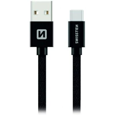 Swissten Textiel USB-C Kabel - 3m - Zwart - Data & Opladen Swissten Textiel USB-C Kabel - 3m - Zwart - Data & Opladen