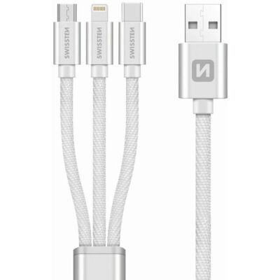 Swissten Textile 3-in-1 Kabel - 1,2m - Silber Swissten Textile 3-in-1 Kabel - 1,2m - Silber