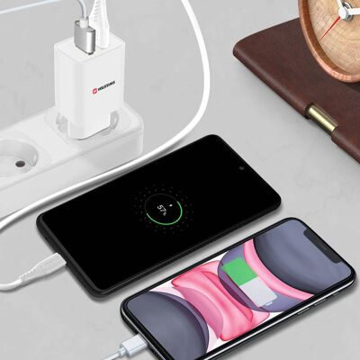Swissten Dual USB 2.1A Smart IC Ladegerät mit USB-C Kabel - Ladegerät Swissten Dual USB 2.1A Smart IC Ladegerät mit USB-C Kabel - Ladegerät