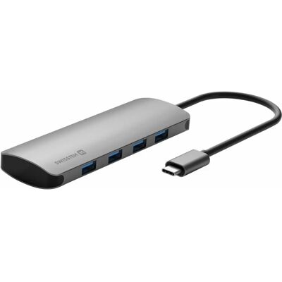 Swissten USB-C Hub 4-em-1 em alumínio - USB 3.0 5000 Mbit/s Swissten USB-C Hub 4-em-1 em alumínio - USB 3.0 5000 Mbit/s