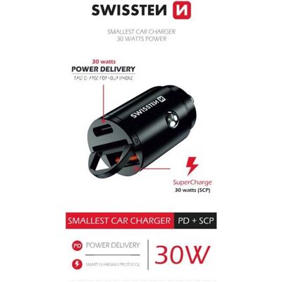 Nano Swissten Autonabójka - Szybkie ładowanie - 30W - Czarna Nano Swissten Autonabójka - Szybkie ładowanie - 30W - Czarna