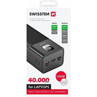 Swissten Powerbank 40.000mAh - Schnelles Laden - Schwarz Swissten Powerbank 40.000mAh - Schnelles Laden - Schwarz