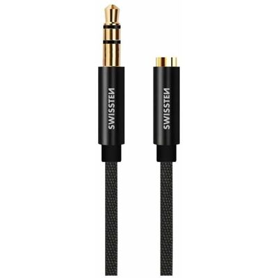 Swissten 3.5mm jack extension cable - 1.5m, braided nylon, black - extension cable Swissten 3.5mm jack extension cable - 1.5m, braided nylon, black - extension cable