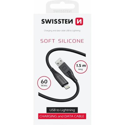 Swissten iPhone + iPad Siliconen USB Kabel 1.5m Snel opladen 60W Swissten iPhone + iPad Siliconen USB Kabel 1.5m Snel opladen 60W