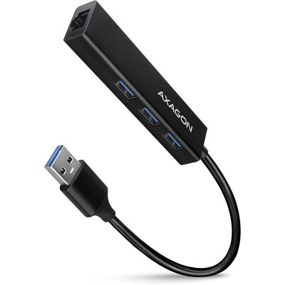 Axagon HMA-GL3A Multiport-Hub USB 3.0 Typ A Gbit-LAN 3x USB-A microSD Kabel gebündelt Schwarz Axagon HMA-GL3A Multiport-Hub USB 3.0 Typ A Gbit-LAN 3x USB-A microSD Kabel gebündelt Schwarz
