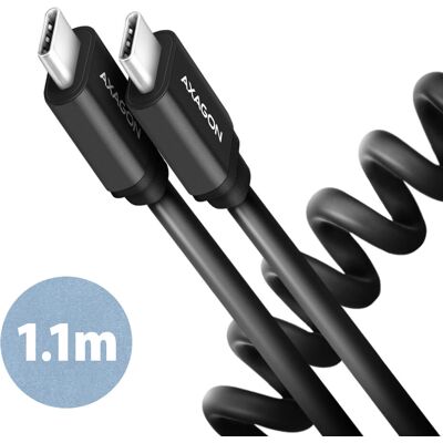 Cablul USB-C Axagon - 1,1m, 60W PD, 3A, Spiraal, Negru Cablul USB-C Axagon - 1,1m, 60W PD, 3A, Spiraal, Negru
