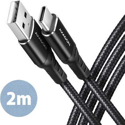 Cablu USB Axagon - 2m, Negru - Suportă încărcare rapidă & transfer de date Cablu USB Axagon - 2m, Negru - Suportă încărcare rapidă & transfer de date