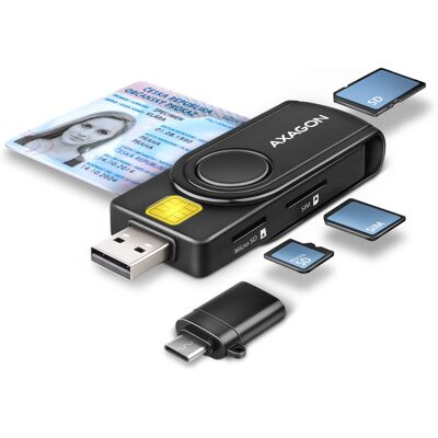 Axagon CRE-SMP2A USB Smart Card & SD/microSD/SIM PocketReader - Lecteur de cartes Axagon CRE-SMP2A USB Smart Card & SD/microSD/SIM PocketReader - Lecteur de cartes