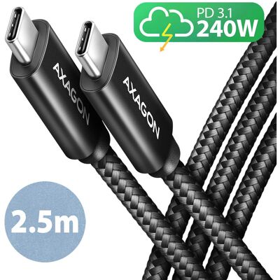 Cablu USB-C la USB-C Axagon - 2,5m, 240W PD, ALU - Negru Cablu USB-C la USB-C Axagon - 2,5m, 240W PD, ALU - Negru