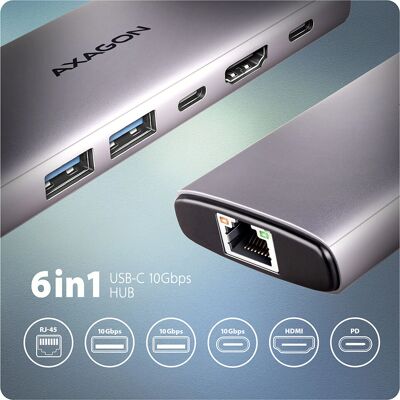 Axagon HMC-6G2L Stație de docking pentru laptop - Aluminiu, USB-C, HDMI Axagon HMC-6G2L Stație de docking pentru laptop - Aluminiu, USB-C, HDMI