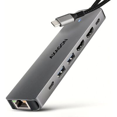 AXAGON HMC-7HX2 Hub USB-C 7-en-1 - Double Écran 4K, 100W PD, Gris - Publicité AXAGON HMC-7HX2 Hub USB-C 7-en-1 - Double Écran 4K, 100W PD, Gris - Publicité