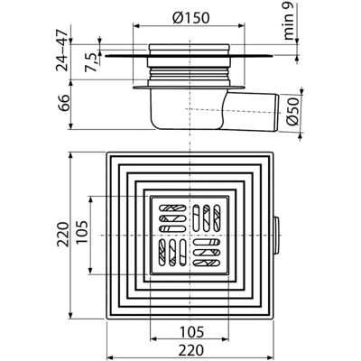 ALCAPLAST - APV26C - 105x105 - Ø50 - rigolă de pardoseală ALCAPLAST - APV26C - 105x105 - Ø50 - rigolă de pardoseală
