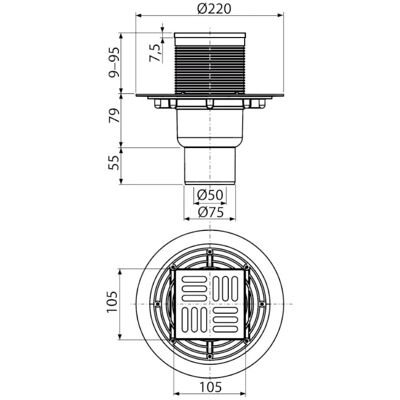 ALCAPLAST - Sufragerie de podea - 105x105 mm - ieșire verticală ALCAPLAST - Sufragerie de podea - 105x105 mm - ieșire verticală