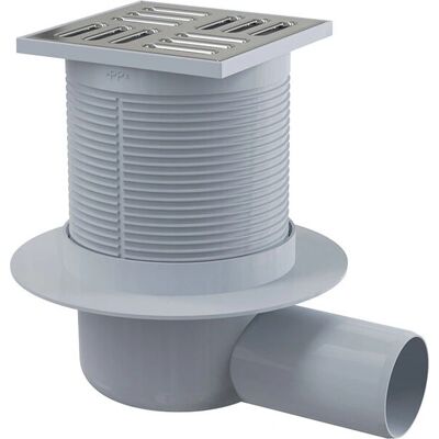 ALCAPLAST Siphon de sol - Plastique - 105x105/50 mm - Sortie horizontale - Grille inox - Réglable en hauteur - Publicité ALCAPLAST Siphon de sol - Plastique - 105x105/50 mm - Sortie horizontale - Grille inox - Réglable en hauteur - Publicité