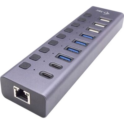 i-tec CACHARGEHUB9LAN Hub USB-C - 9 Ports - Gris i-tec CACHARGEHUB9LAN Hub USB-C - 9 Ports - Gris