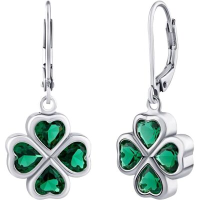 Silvego Cercei din argint cu trifoi cu zirconiu verde Silvego Cercei din argint cu trifoi cu zirconiu verde