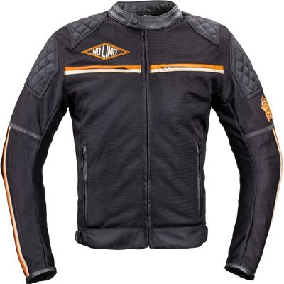 W-TEC 2Stripe Motoros kabát - Vintage stílus szellőző fekete-narancs-bézs W-TEC 2Stripe Motoros kabát - Vintage stílus szellőző fekete-narancs-bézs